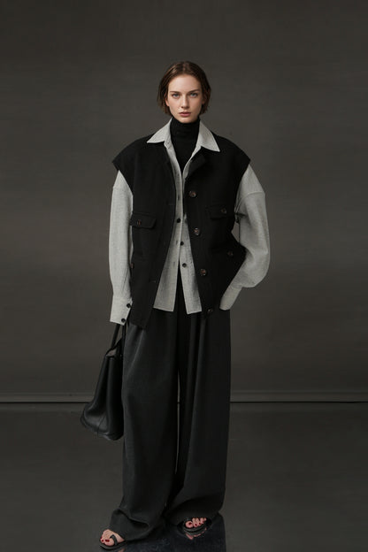 PIAOIN Luxury Old Money Style Wool Shirt Women's Single Breasted Shirt-FERA