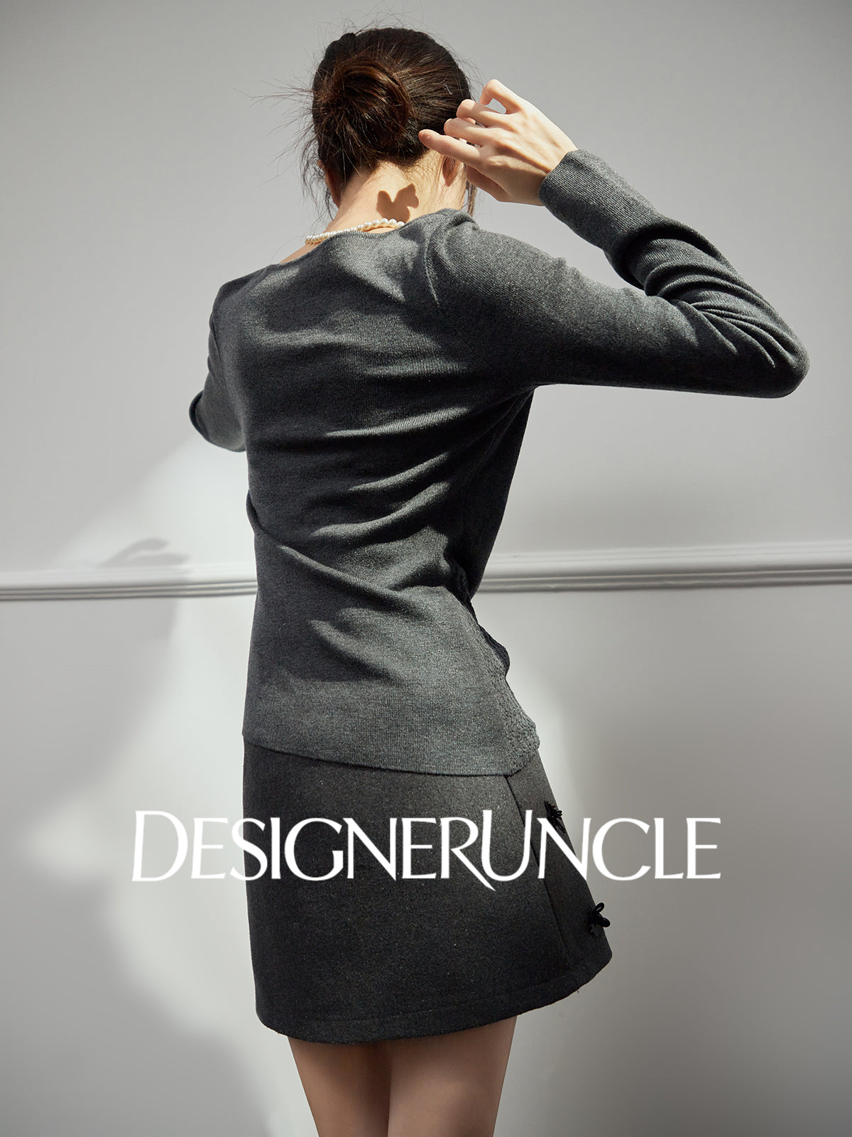 DGU "Ye Ni" gray wool knitted sweater versatile commuter slimming design top - Dylan.