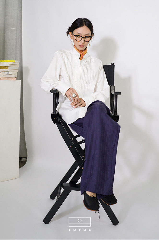 TUYUE Blue Dark Stripe Silhouette Casual Straight Pants - RICO.