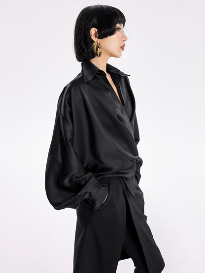 TINY IN v-neck dolman sleeve satin casual top -GAG