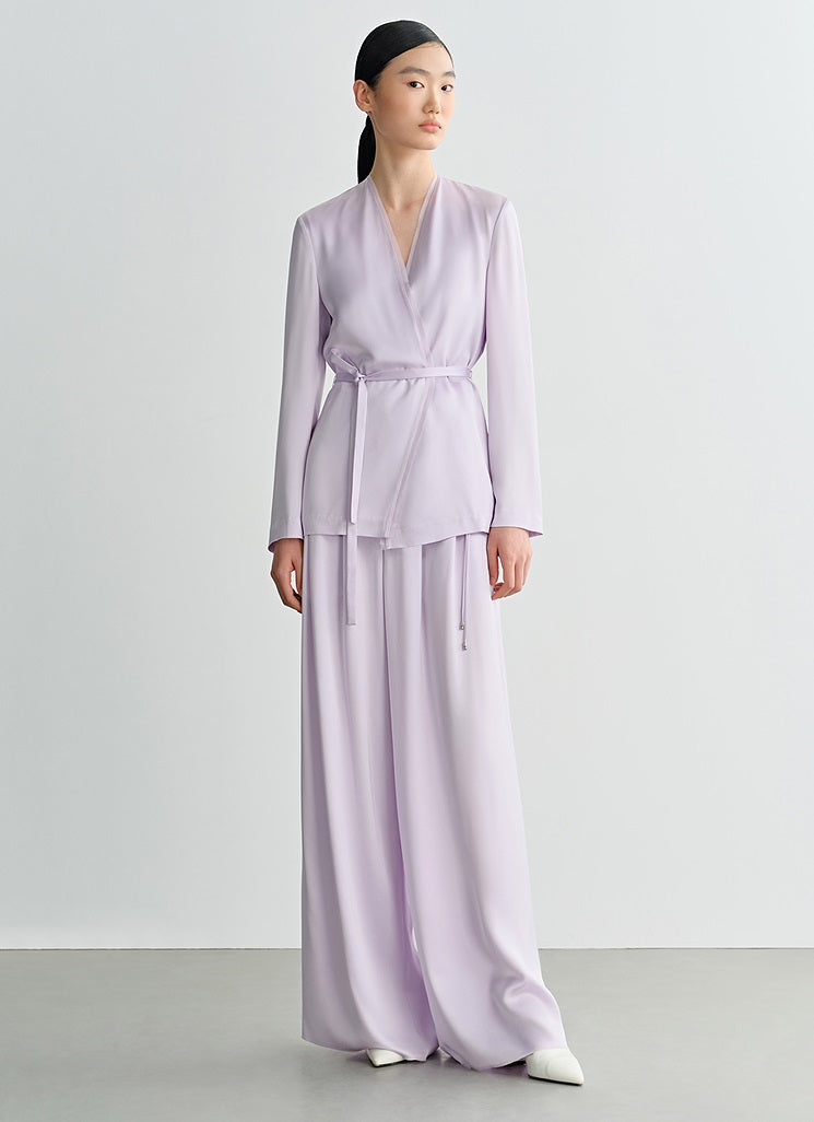 COMME MOI Lv Yan designer summer women's purple double-faced satin straight pants - HARTLEY.