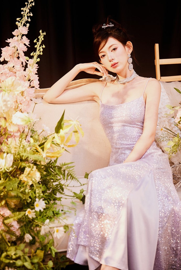 DOLLY Elegant Purple French Style Sleeveless Sequin Backless Long Evening Dress-WILLOW   (V)