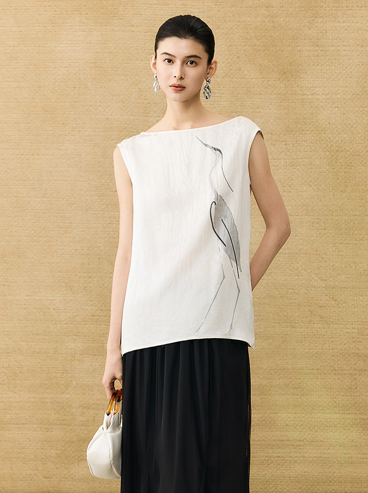 HECO Chinese style crane print top - LIVES.