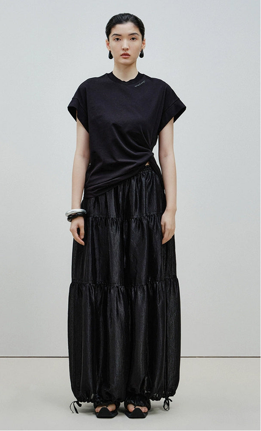 ZHUCHONGYUN crew neck pleated short sleeve t-shirt-NETERO.