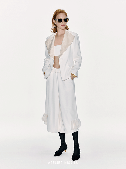 ATELIER MISS LU Textured Tulle Patchwork Waist Blazer - SERMON.