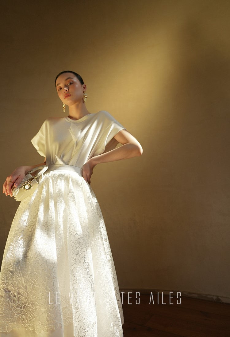 LE VENT&TES AILES  handmade Lush 100 cotton 3d flower short-sleeved top-Lyra