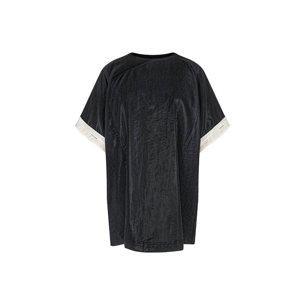 TUYUE Glossy Loose Crimp Short Sleeve Casual T-shirt - MABEL.