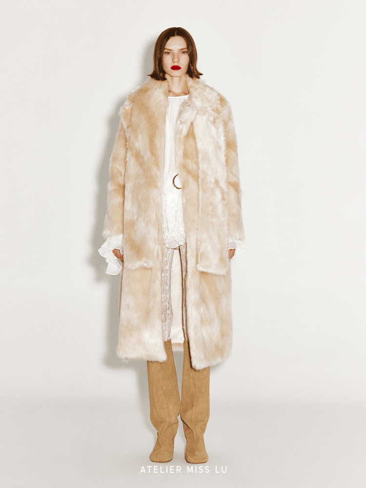 ATELIER MISS LU autumn winter scarf coat all-in-one faux fur winter coat - OLIVE.