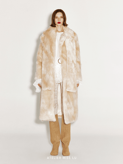ATELIER MISS LU autumn winter scarf coat all-in-one faux fur winter coat - OLIVE.