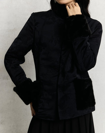 HECO 100% viscose High Neck Fur Collar red black Cotton Suit Women - entity.