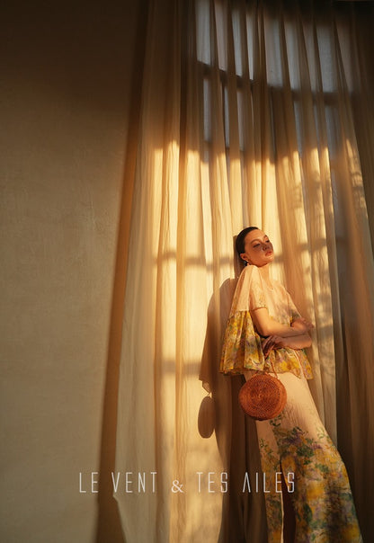 LE VENT&TES AILES Artistic 100% Silk  floral Printed Dress - NINA