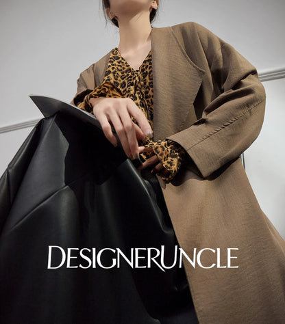 DGU "Camel Shadow" Latte Coffee Trench Coat Long Loose Commuter Versatile Jacket - Philippa.