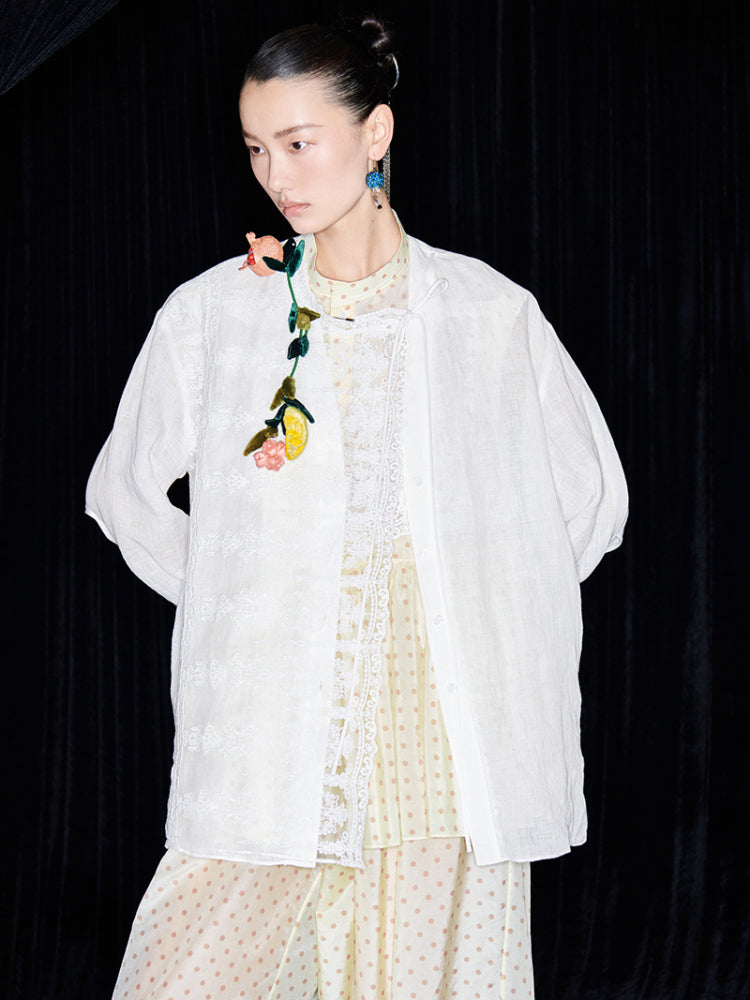 M essential Mackay designer polka dot silk cotton elasticated wide-leg trousers - YVONE.