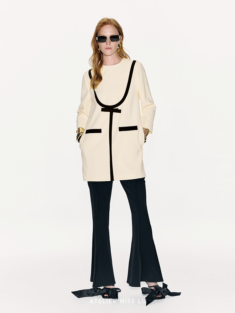 ATELIER MISS LU Geometric Line Contrast Stitching Long-sleeved Dress - DOLLAR.