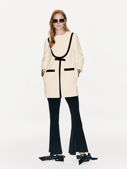 ATELIER MISS LU Geometric Line Contrast Stitching Long-sleeved Dress - DOLLAR.