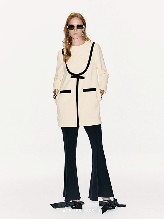 ATELIER MISS LU Geometric Line Contrast Stitching Long-sleeved Dress - DOLLAR.