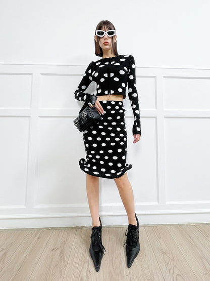 ANNAKIKI women's clothing black shaped polka dot skirt knitted hip skirt-SUZY