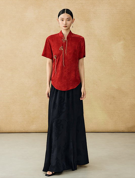 HECO Chinese Handmade Beaded Embroidery Buckle T-Shirt  - MATES .