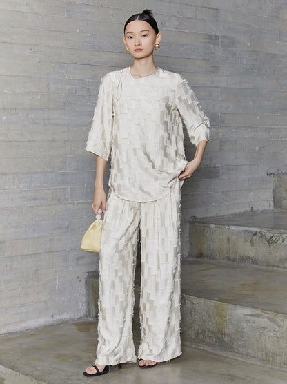 HECO jacquard loose thin wide-leg high waisted black pink apricot PANTS women - PURPOSE.