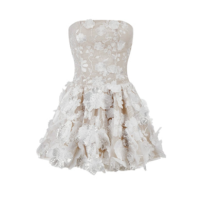 Wardrobes by Chen Luxury Strapless Embroidered Crystal Flower Evening bridal Dress-Florence