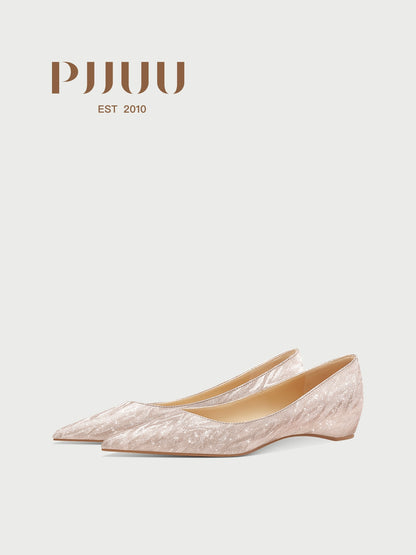 PJJUU beautiful flat crystal champagne colored shoes - NEON.