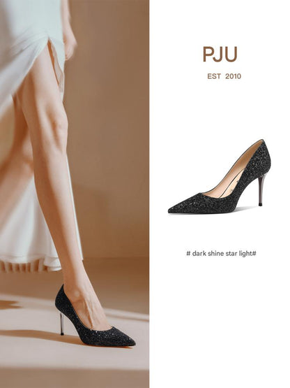 PJJUU black pointed toe high heels - ZEDO.