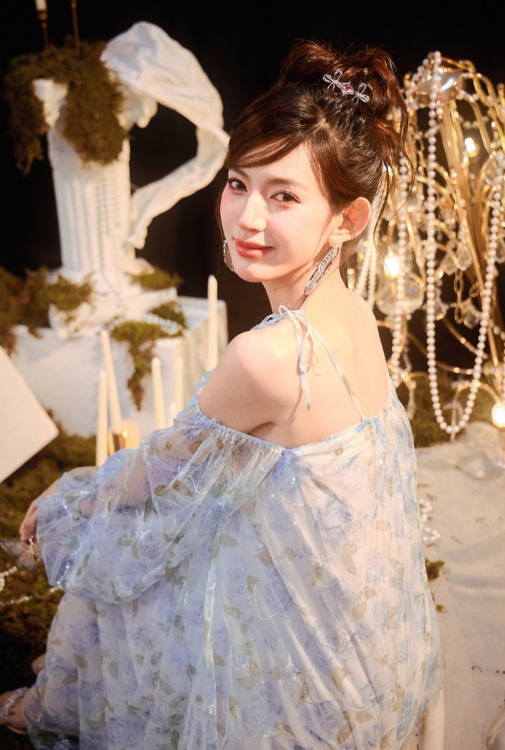 DOLLY Elegant Blue French Style Floral Off Shoulder Loose Glitter Resort Dress-TEE