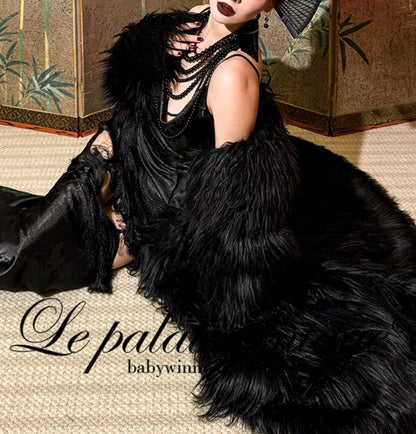 Le Palais Vintage Elegant Black Slim Waist Seal Heavy Long Fur Jacket-Cielo