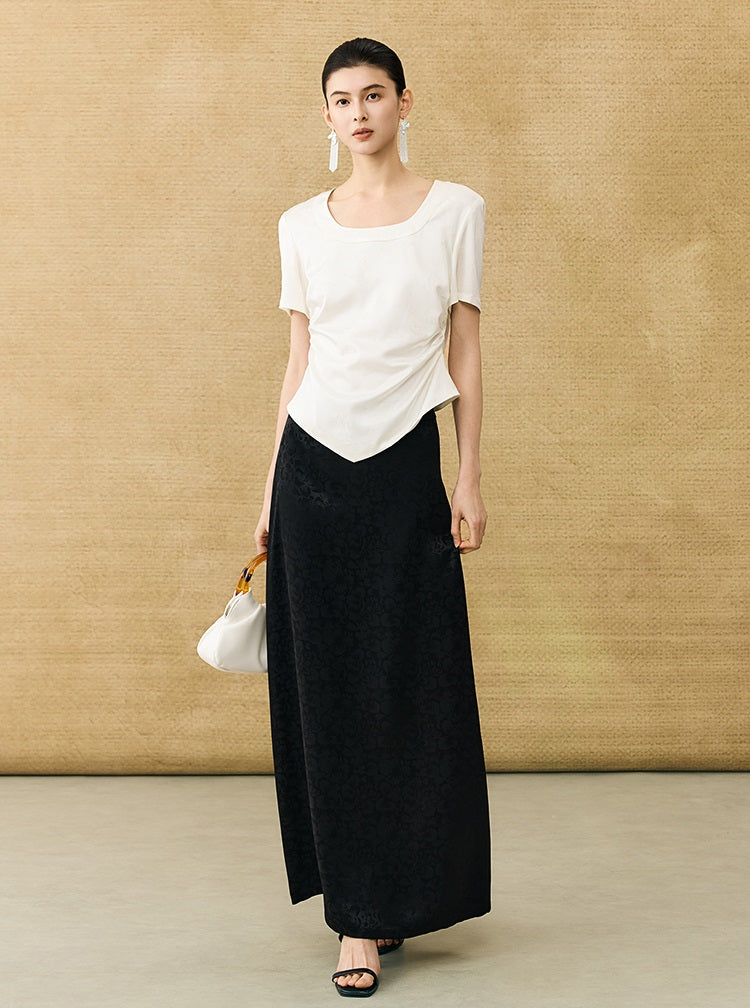 HECO Chinese Acetate Small Square Neck Short Sleeve Top- BEAK.