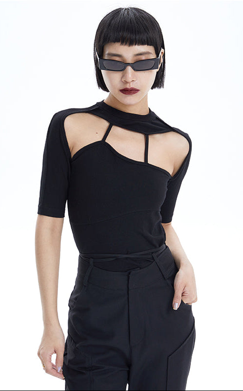 TINY IN irregular cut-out slim short sleeve women's top -SIXY