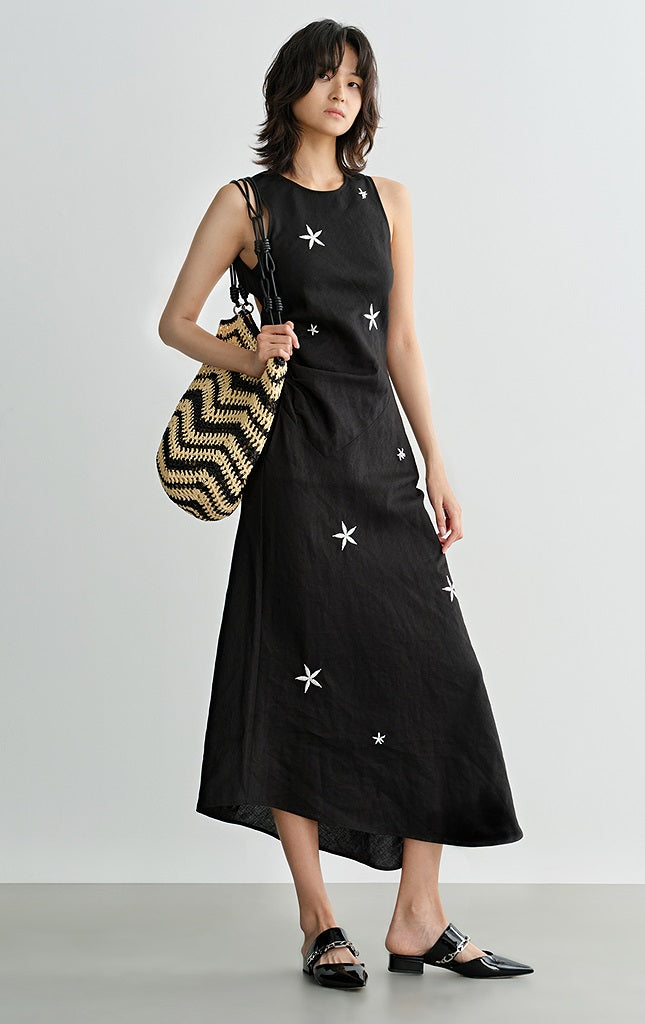 COMME MOI summer backless embroidered beaded black dress - BIANCA.