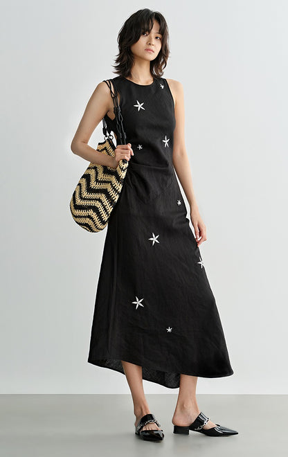 COMME MOI summer backless embroidered beaded black dress - BIANCA.