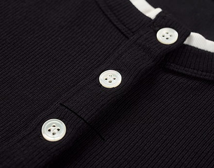 COMME MOI Lu Yan designer new women's clothing Henry collar color-blocked slim T-shirt - ENOUGH.