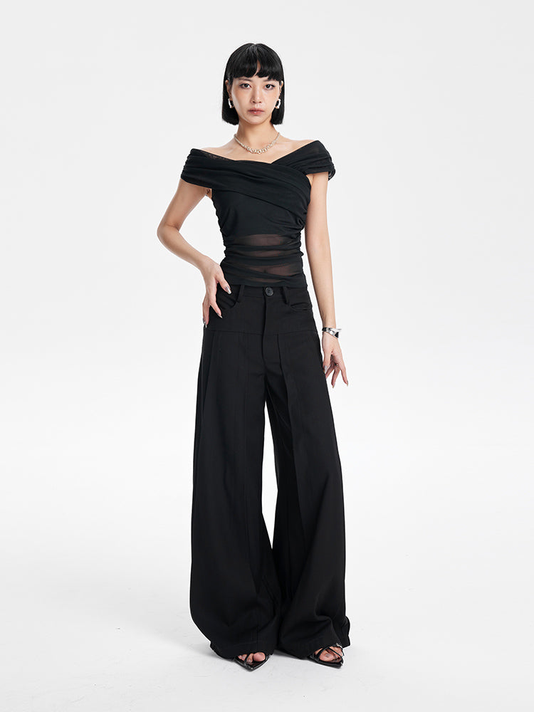 TINY IN short sleeve irregular slim mesh top -ASH