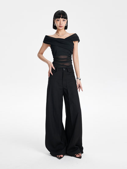 TINY IN short sleeve irregular slim mesh top -ASH