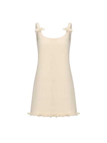 AtelierMissLu Bow Patchwork Sheep Wool Slip Dress - BRADS.