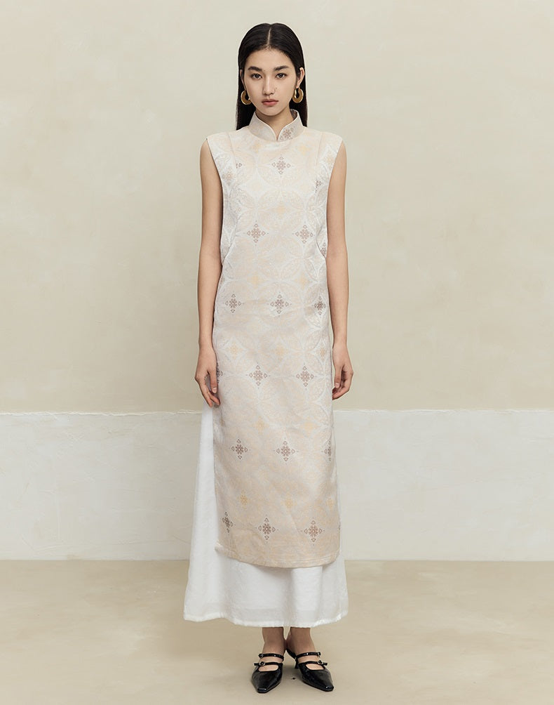 HECO Cheongsam Spring Stand-up Collar Two-Piece Dress Women - side.