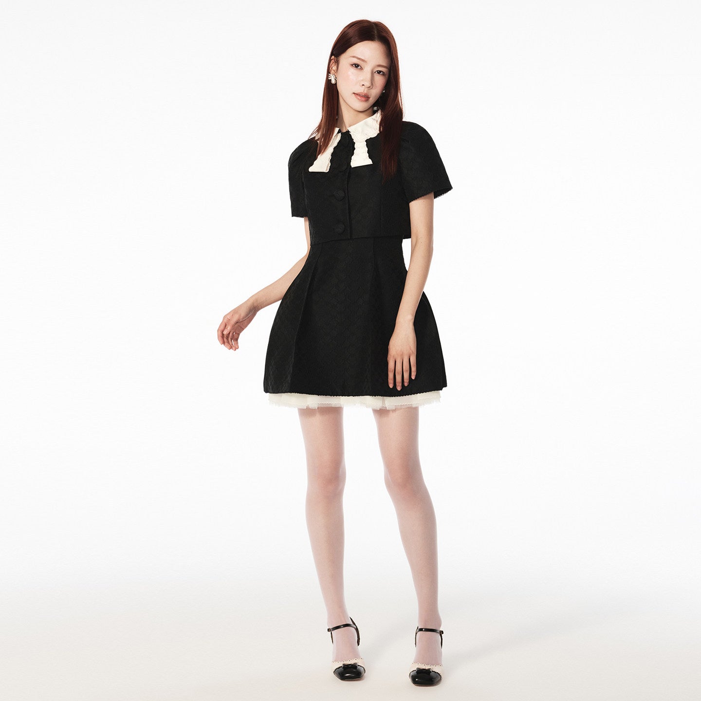 FAME contrast bow jacquard jacket - CAROLINE