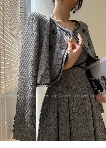 Aconiconi High End Gray V-Neck Sleeveless Hound Sooth Cocktail Dress- Kawashima Girl