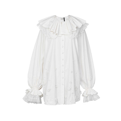 FAME flower embroidered lapel top loose jacket - CADEN