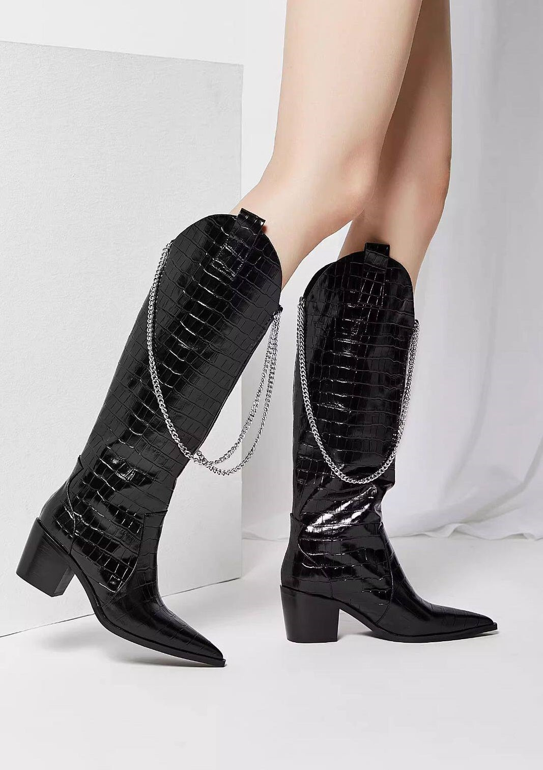 B-FEI mid-heeled high cowboy boots-YING.