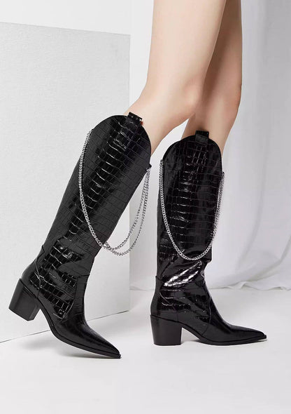 B-FEI mid-heeled high cowboy boots-YING.