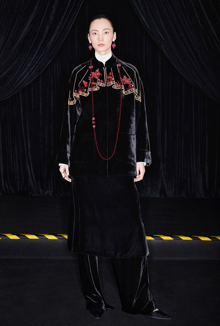 M essential Mackay designer silk velvet two-dimensional fish algae curtain bead jacket - BIDING.