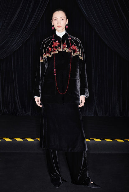 M essential Mackay designer silk velvet two-dimensional fish algae curtain bead jacket - BIDING.