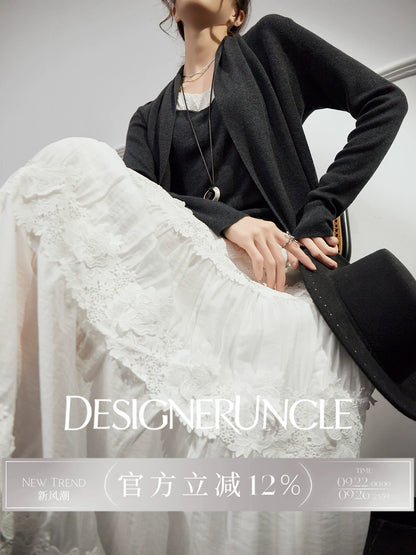 DGU "Moqin" dark flower gray jacket new lazy style design loose cardigan - Avery.