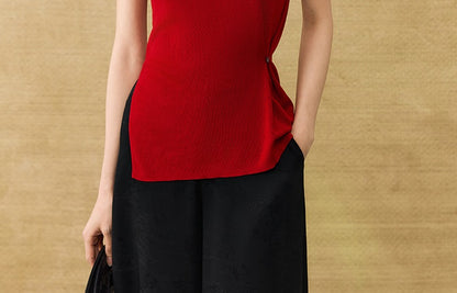 HECO Chinese round neck knit short sleeve feminine temperament slim T-shirt - COLE.