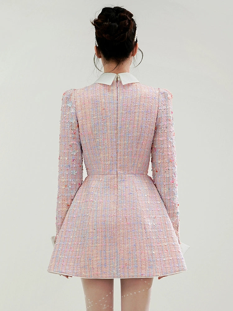 CHECOCRE Elegant Sequin Design Three-dimensional Flower A-line Pink Dress - TRIBE