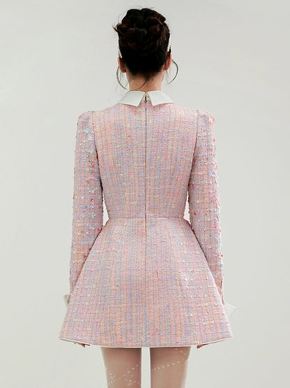 CHECOCRE Elegant Sequin Design Three-dimensional Flower A-line Pink Dress - TRIBE