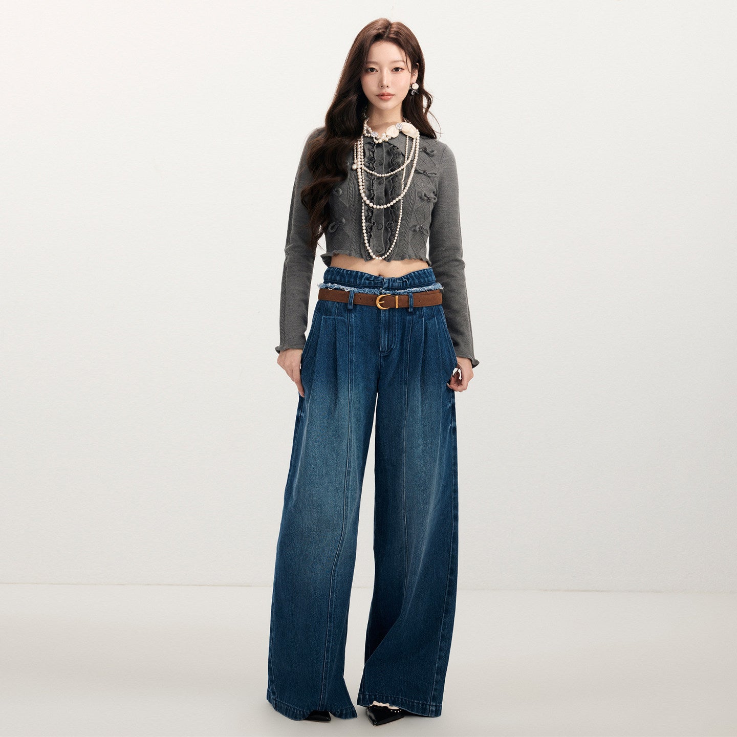 FAME bow long-sleeved knitted cardigan red sweater - ALANNA.