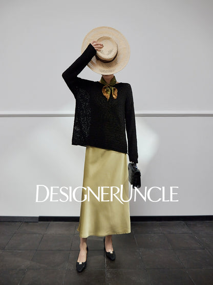 DGU| Hollow loose knitted long sleeves lazy style niche design pullover sweater - TEST.